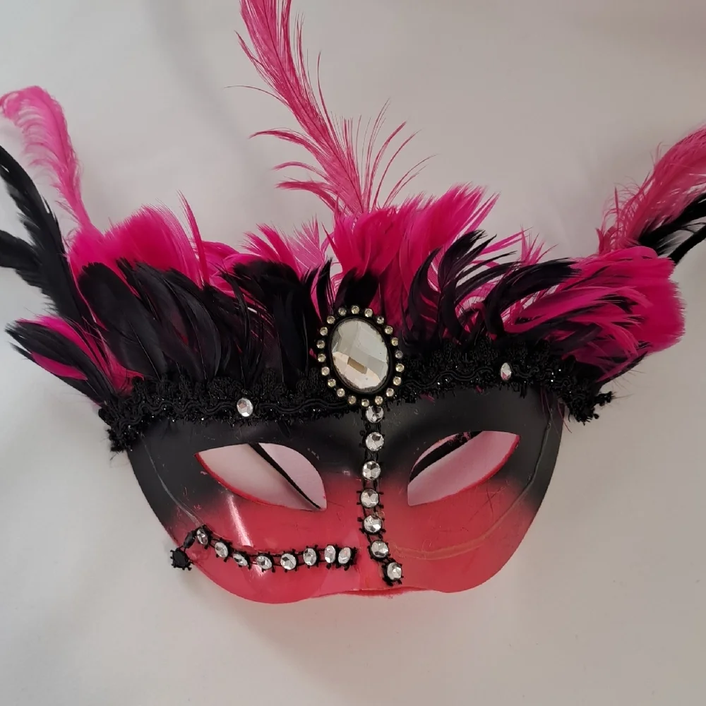 Rainbow Vibrant Feathered Party Mask with Jewel Accents Bundle
